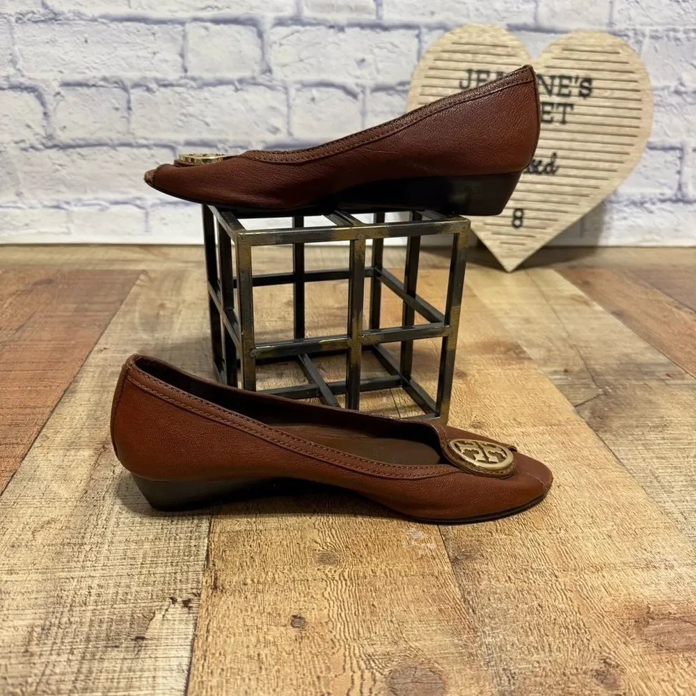 Tory Burch Brown Leather‎ Carol Wedge heels - 8.5